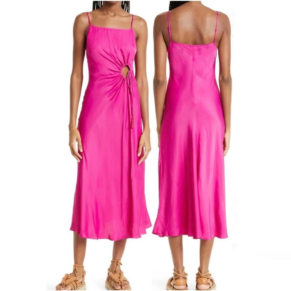 Farm Rio Cutout Sleeveless Slip Dress in Hot Pink
